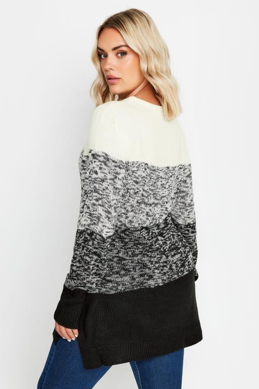 Evans YOURS Curve Grey Colourblock Stripe Knitted Jumper
