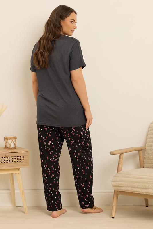 Evans YOURS Curve Grey 'Feeling Lucky' Slogan Wide Leg Pyjama Set