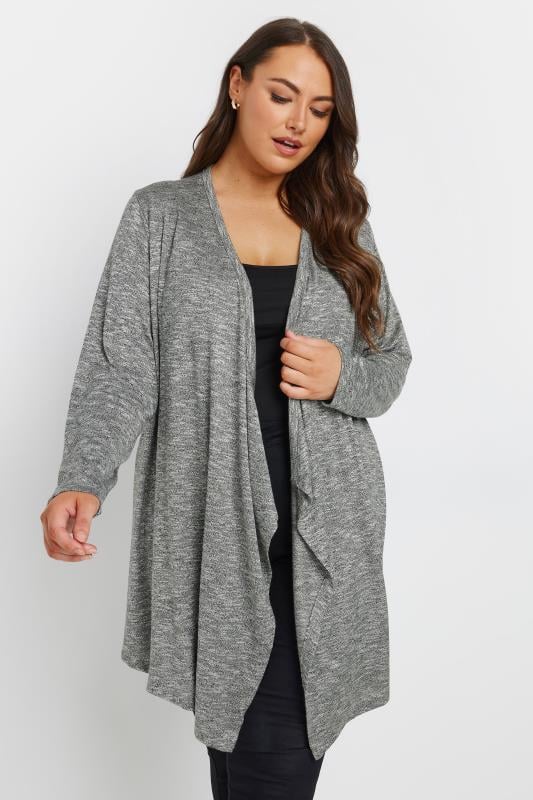 evans YOURS Curve Grey Soft Touch Waterfall Cardigan