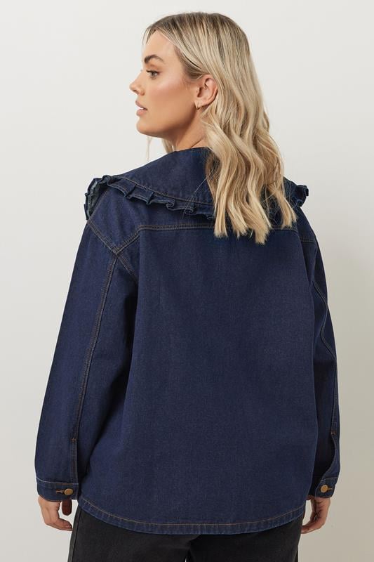 Evans YOURS Curve Indigo Blue Frill Collar Tie Front Denim Shacket