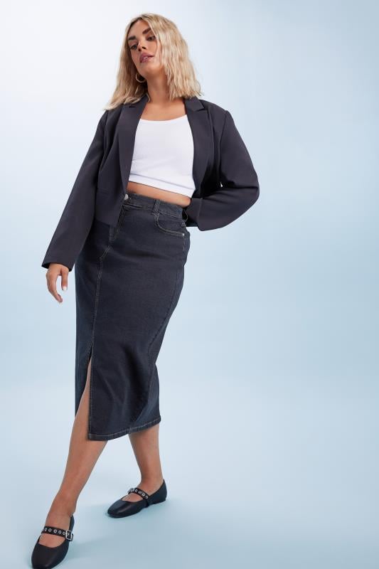 Evans YOURS Curve Indigo Blue Stretch Denim Midaxi Skirt