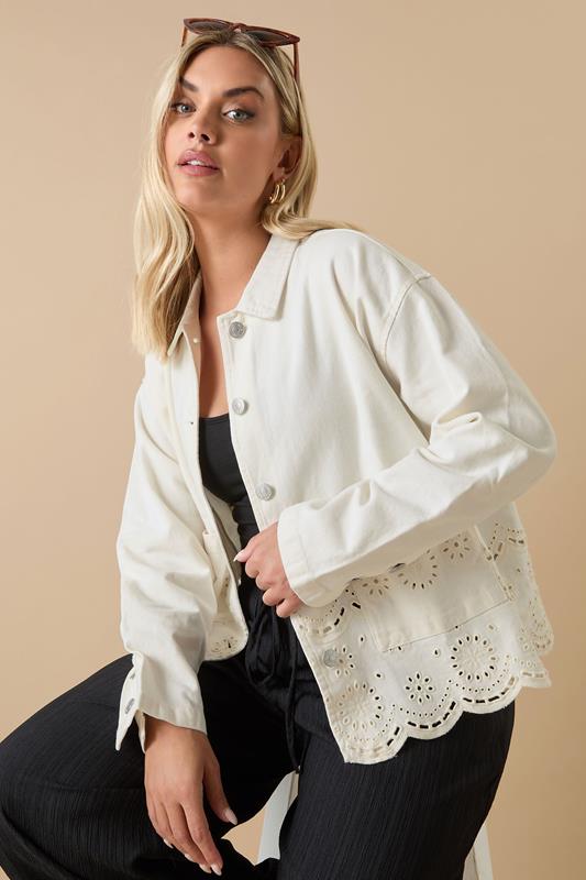 Evans YOURS Curve Ivory White Broderie Anglaise Twill Shacket