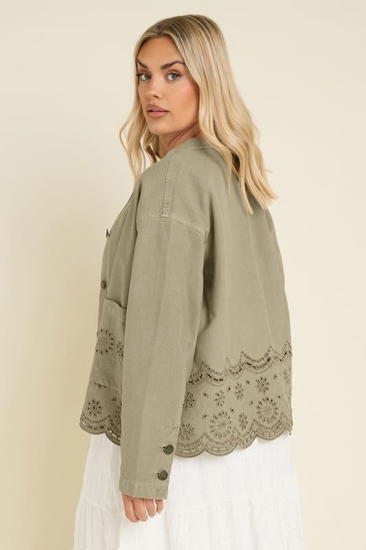 Evans YOURS Curve Khaki Green Broderie Anglaise Twill Shacket