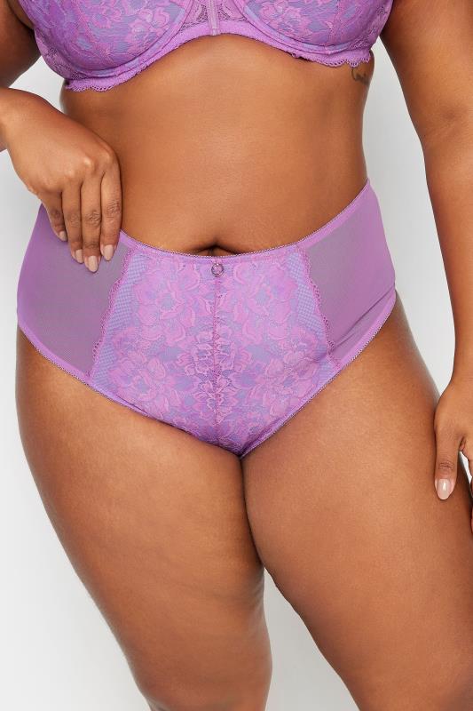 Evans YOURS Curve Lilac Purple Lace High Waisted Full Briefs
