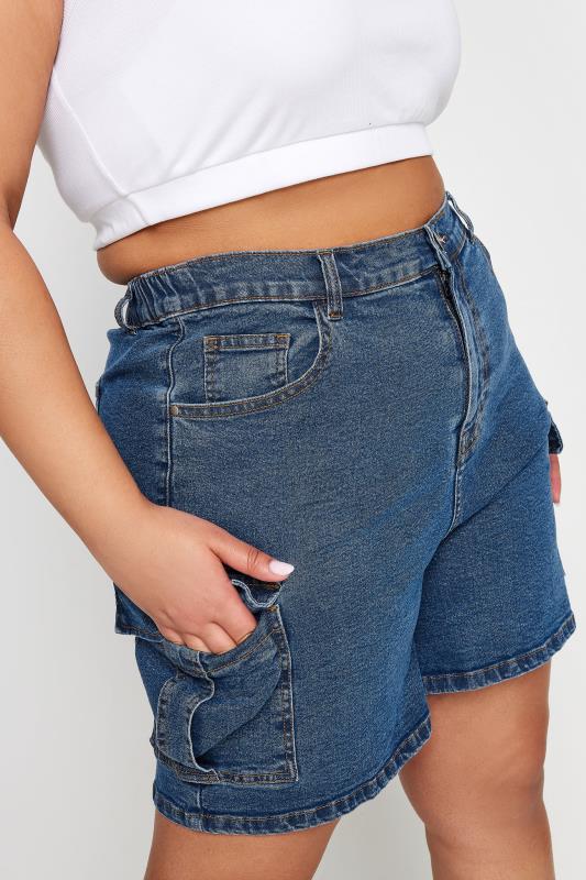 Evans YOURS Curve Mid Blue Stretch Denim Cargo Shorts