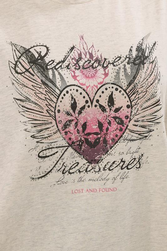 Evans YOURS Curve Natural Brown 'Rediscovered Treasures' Heart Print T-Shirt