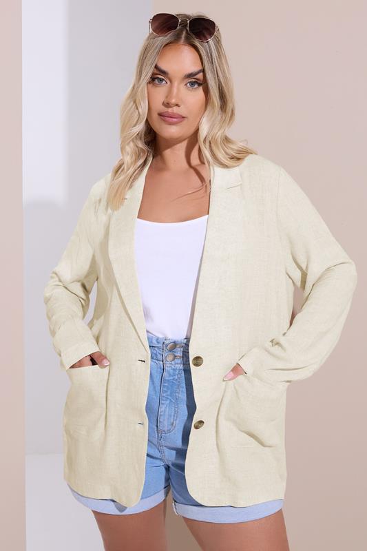 Evans YOURS Curve Natural Brown Relaxed Linen Blazer