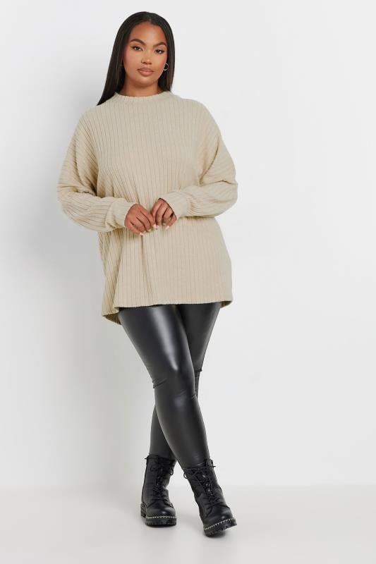 Evans YOURS Curve Natural Brown Ribbed Soft Touch Jumper