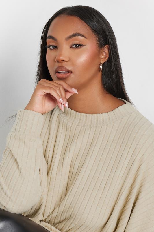 Evans YOURS Curve Natural Brown Ribbed Soft Touch Jumper