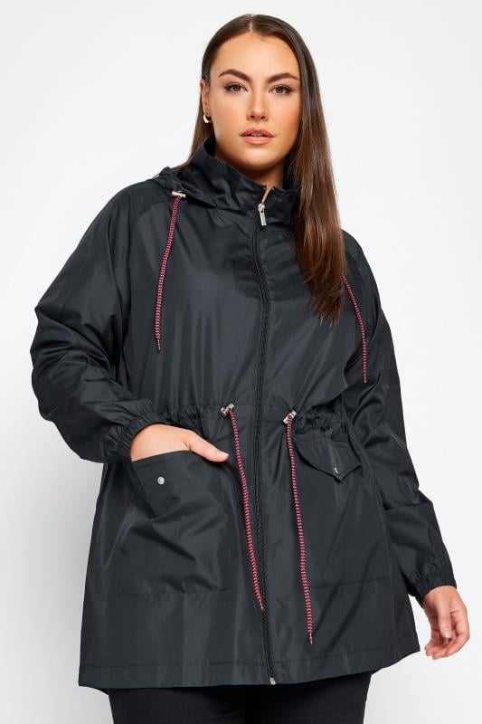 evans YOURS Curve Navy Blue Drawstring Lightweight Parka Jacket