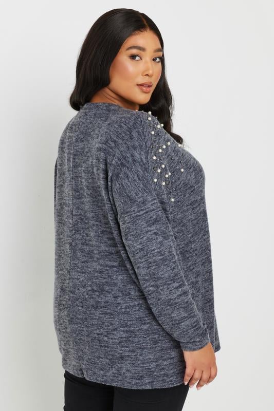 Evans YOURS Curve Navy Blue Pearl Embellished Jumper