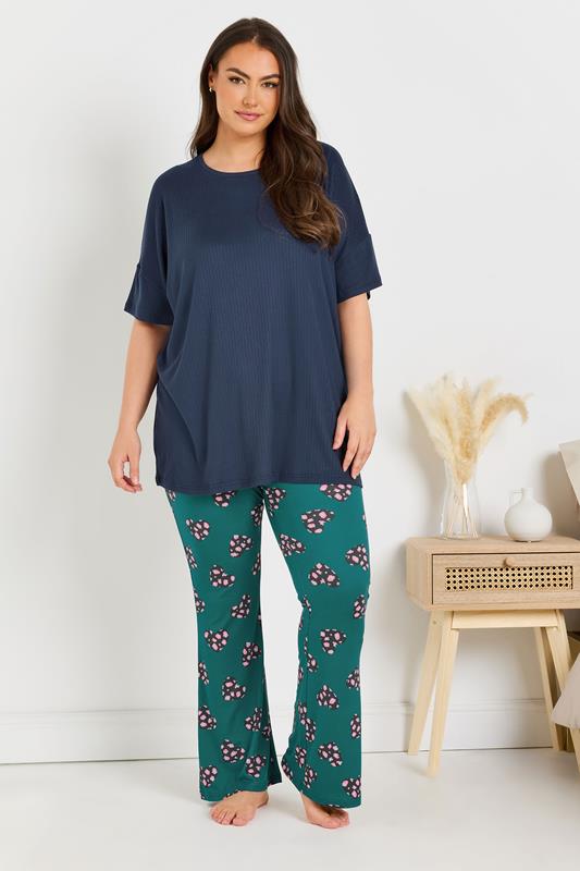 Evans YOURS Curve Navy Blue Ribbed Soft Touch Pyjama Top