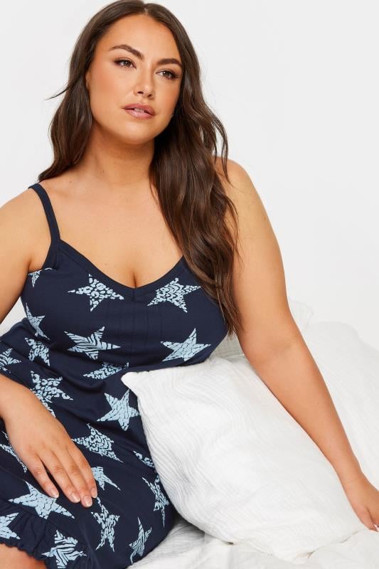 Evans YOURS Curve Navy Blue Star Print Chemise Nightdress