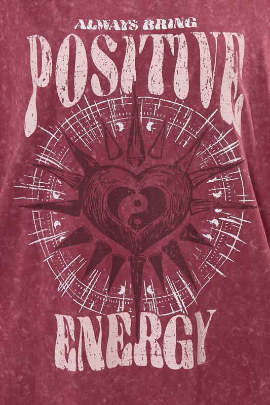 Evans YOURS Curve Pink Acid Wash 'Positive Energy' Oversized T-Shirt