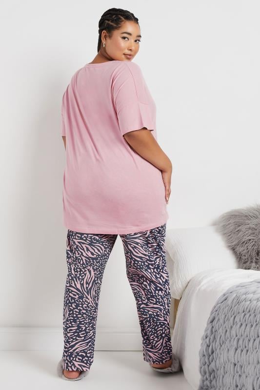 Evans YOURS Curve Pink 'Believe' Leopard Print Pyjama Set
