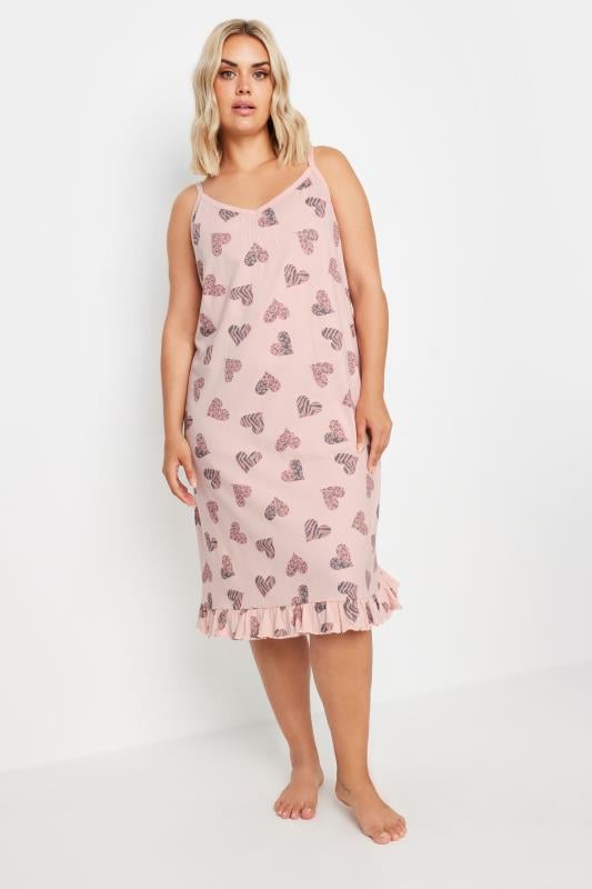 Evans YOURS Curve Pink Heart Print Chemise Nightdress