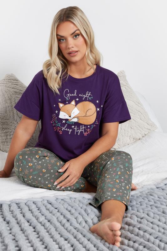 Evans YOURS Curve Purple 'Goodnight Sleep Tight' Slogan Pyjama Set