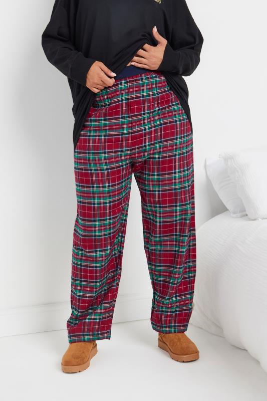 Evans YOURS Curve Red Boyfriend Check Pyjama Bottoms