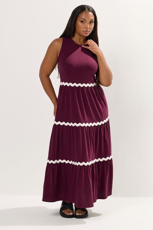 Evans YOURS Curve Red Contrast Trim Tiered Maxi Dress