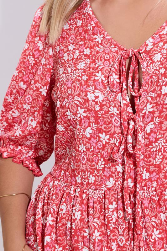 Evans YOURS Curve Red Floral Paisley Bow Tie Front Midaxi Dress