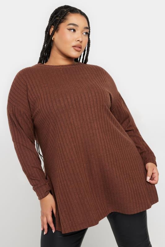 Evans YOURS Curve Rust Orange Side Split High Neck Jumper