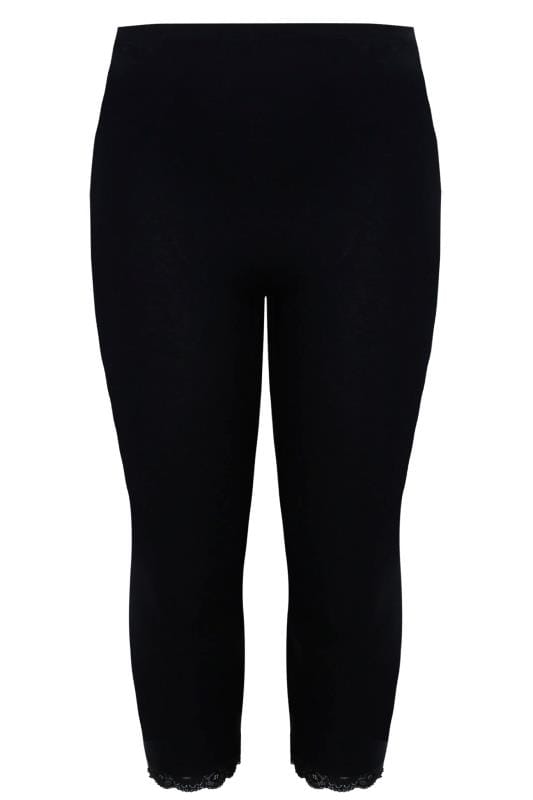 Evans YOURS FOR GOOD Curve Black Cotton Essential Lace Trim Crop Leggings