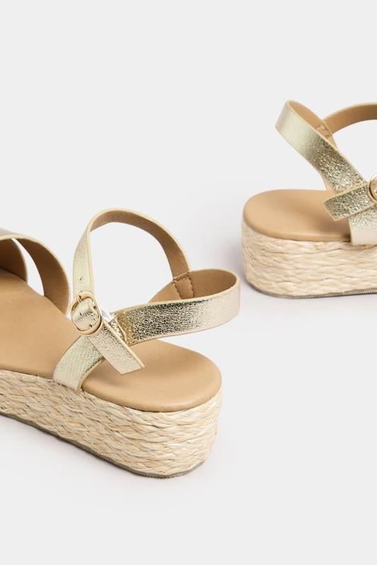 Evans Yours Gold Cross Strap Platform Wedge Sandals In Wide E Fit & Extra Wide EEE Fit