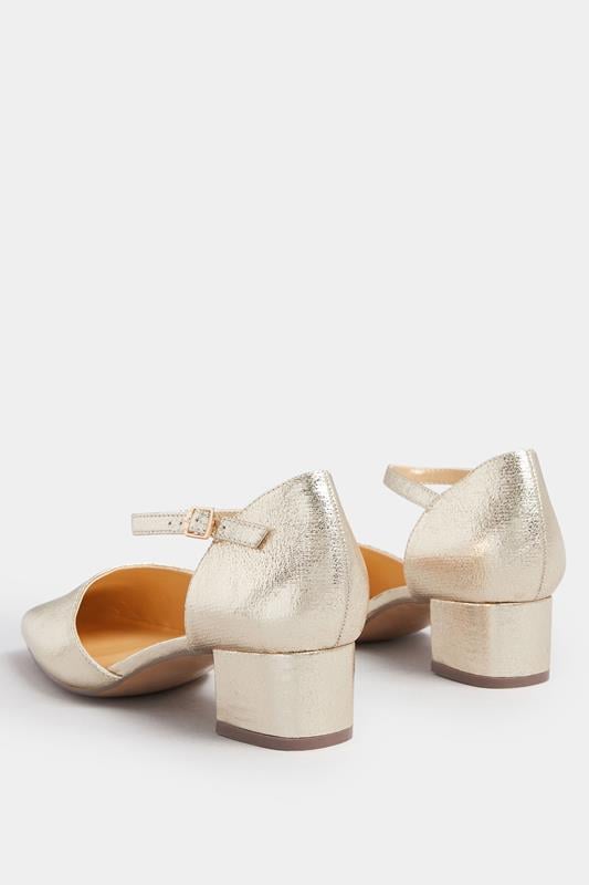 Evans Yours Gold Faux Leather Block Heel Court Shoes In Extra Wide EEE Fit