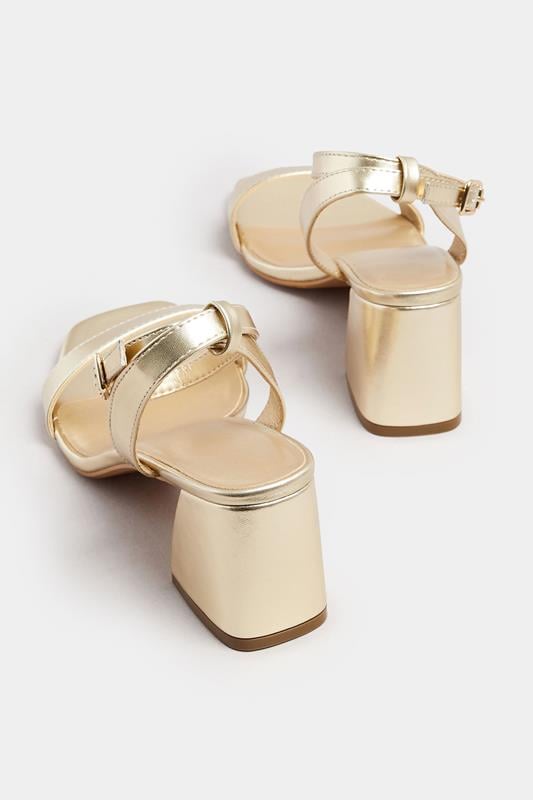 Evans Yours Gold Faux Leather Block Heel Sandals In Extra Wide EEE Fit