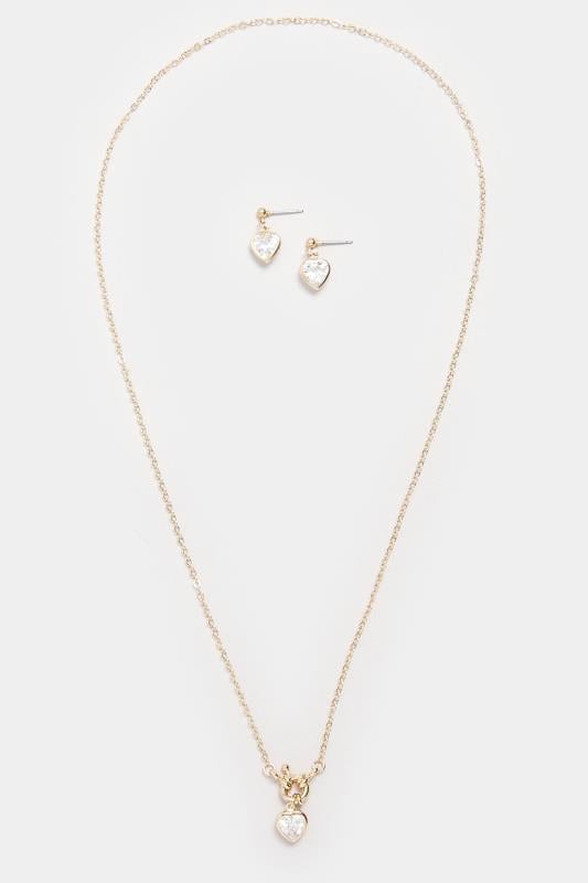 Evans Yours Gold Tone Diamante Heart Earring & Necklace Set