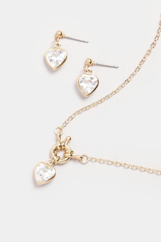 Evans Yours Gold Tone Diamante Heart Earring & Necklace Set