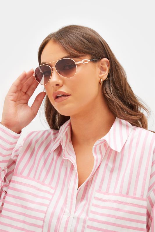 evans Yours Gold Tone Rectangle Arm Aviator Sunglasses