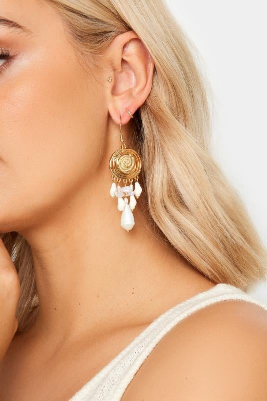 Evans Yours Gold Tone Shell Detail Statement Earrings