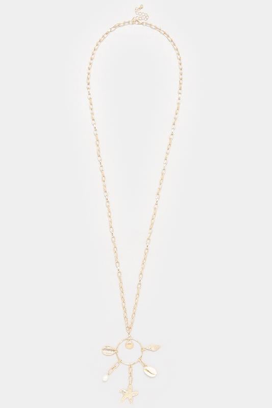 Evans Yours Gold Tone Shell & Starfish Pendant Long Necklace