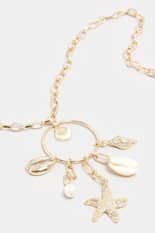 Evans Yours Gold Tone Shell & Starfish Pendant Long Necklace