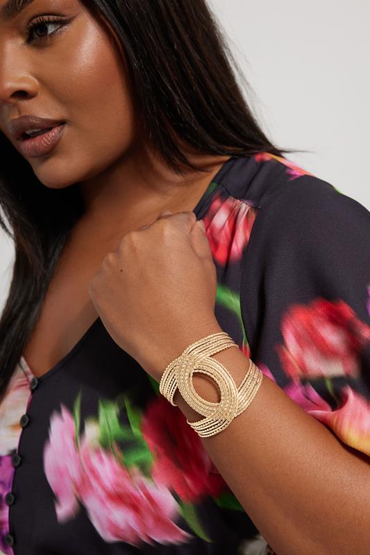 evans Yours Gold Tone Twisted Statement Cuff Bangle