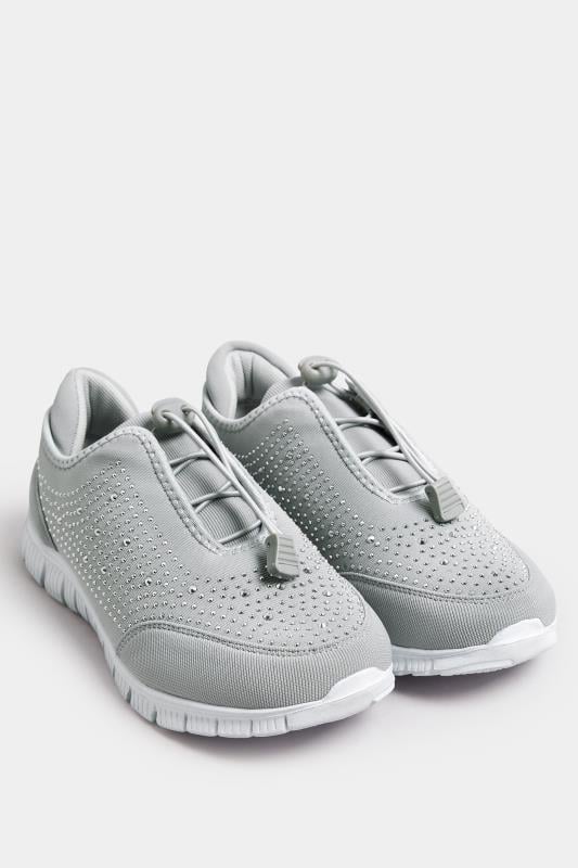 Evans Yours Grey Embellished Trainers In Wide E Fit & Extra Wide EEE Fit