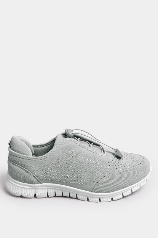Evans Yours Grey Embellished Trainers In Wide E Fit & Extra Wide EEE Fit