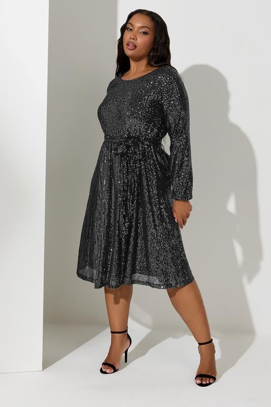 Evans YOURS LONDON Curve Black Sequin Skater Midi Dress