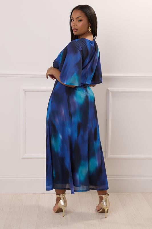 Evans YOURS LONDON Curve Blue Abstract Print Knot Front Maxi Dress