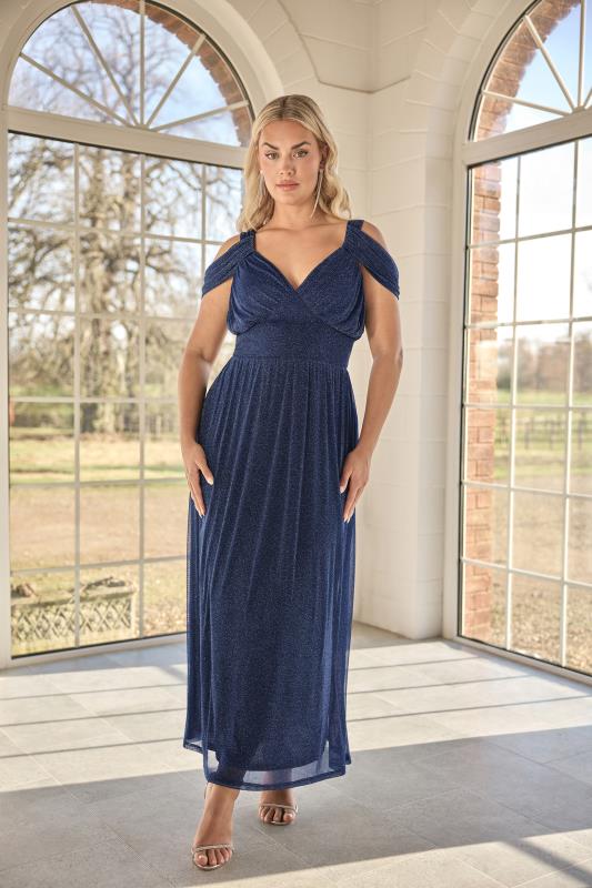 Evans YOURS LONDON Curve Navy Blue Metallic Midaxi Dress