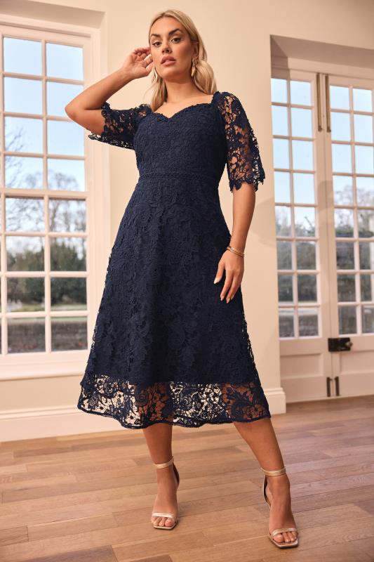 Evans YOURS LONDON Curve Navy Blue Premium Crochet Lace Dress