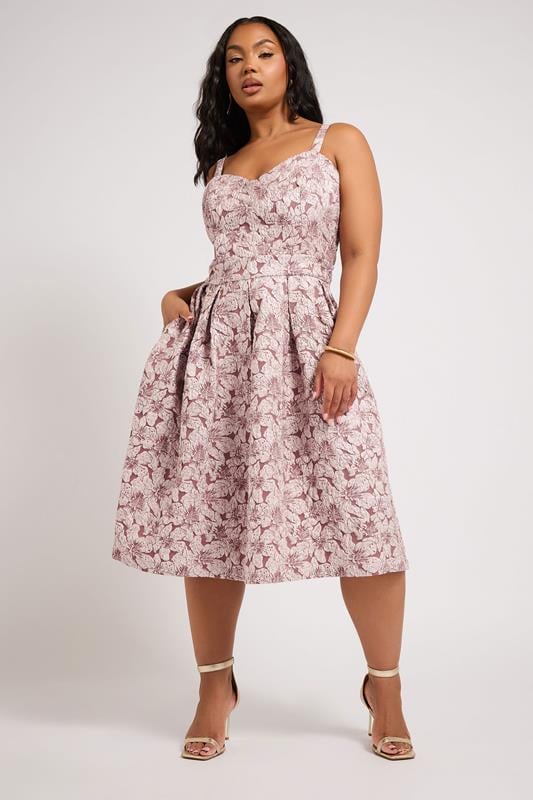 evans YOURS LONDON Curve Pink Floral Jacquard Sweetheart Prom Dress