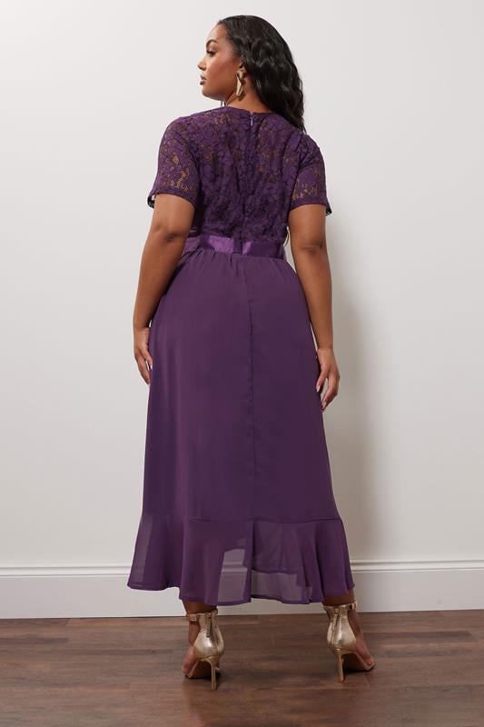 Evans YOURS LONDON Curve Purple Lace Wrap Ruffle Midi Dress