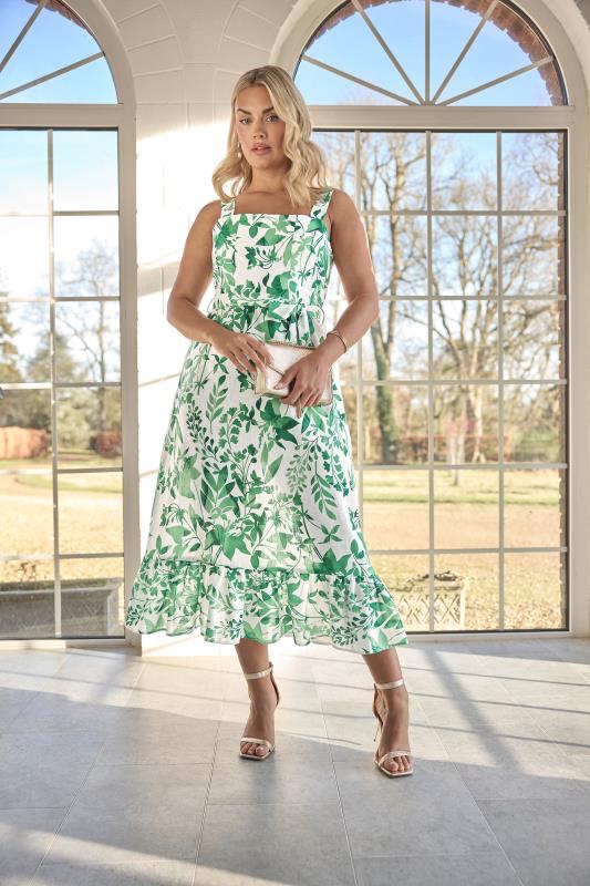 evans YOURS LONDON Curve White Botanical Leaf Print Linen Look Dress