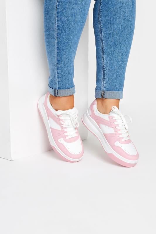 evans Yours Pink & White Chunky Trainers In Extra Wide EEE Fit