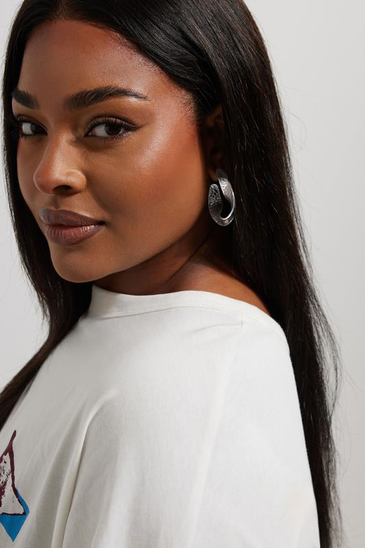 evans Yours Silver Tone Hammered Twisted Hoop Earrings