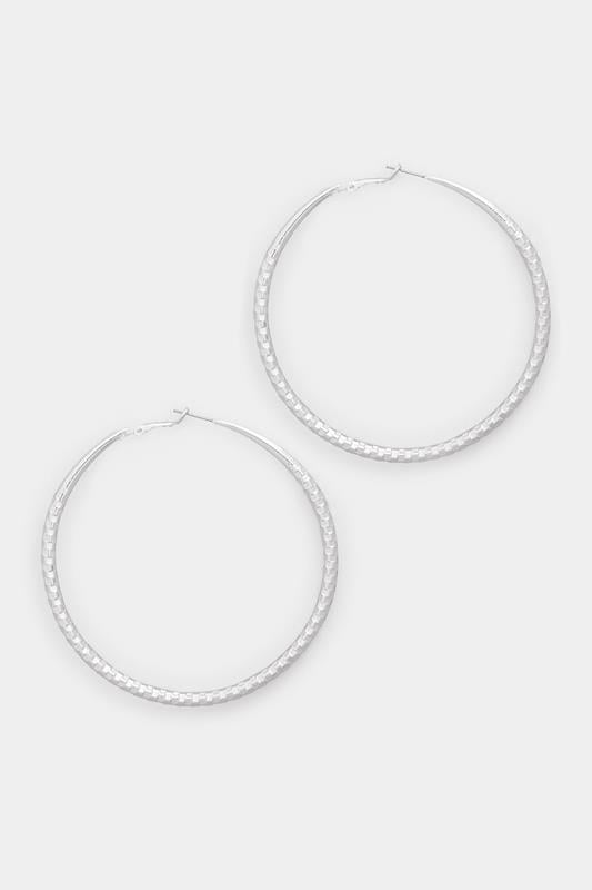 Evans Yours Silver Tone Textured Large Hoop Earrings