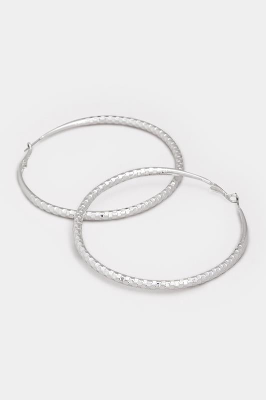 Evans Yours Silver Tone Textured Large Hoop Earrings