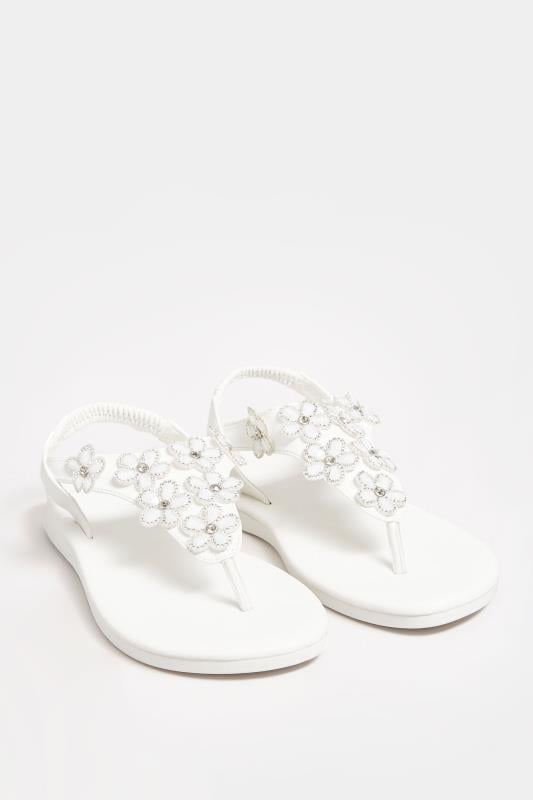 Evans Yours White Diamante Flower Sandals In Wide E Fit & Extra Wide EEE Fit